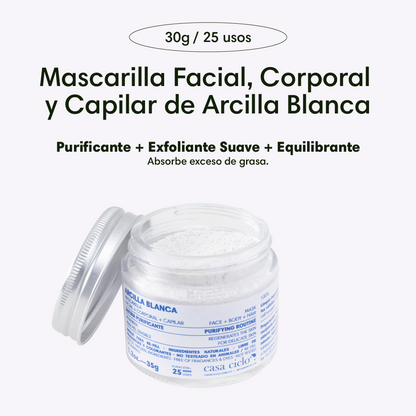 Mascarilla Facial, Corporal y Capilar de Arcilla Blanca 35g